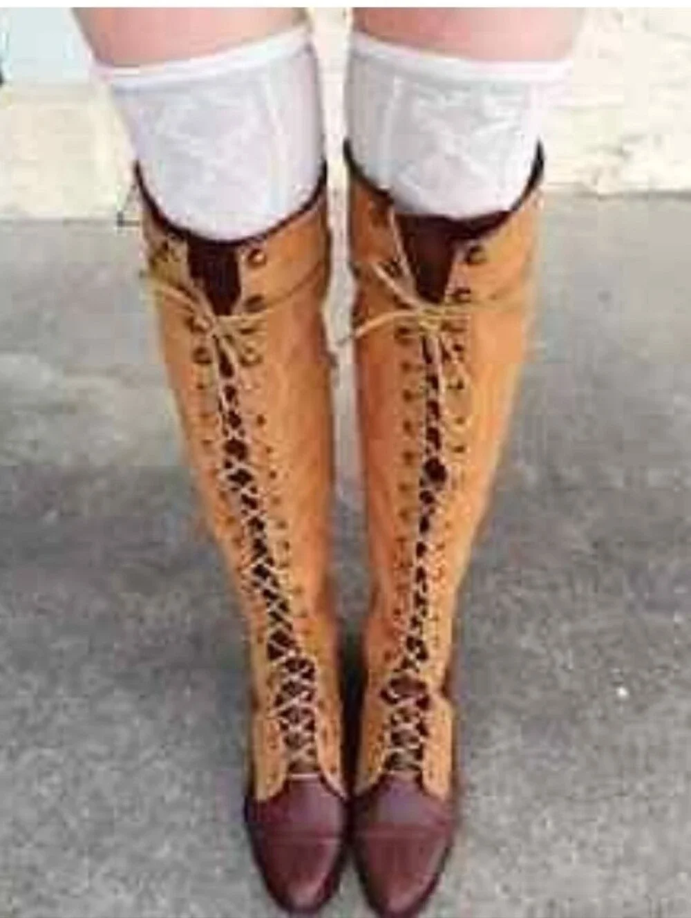 Jeffrey Campbell x Free People Joe tan & Brown Leather Over The Knee Lace Boot 9